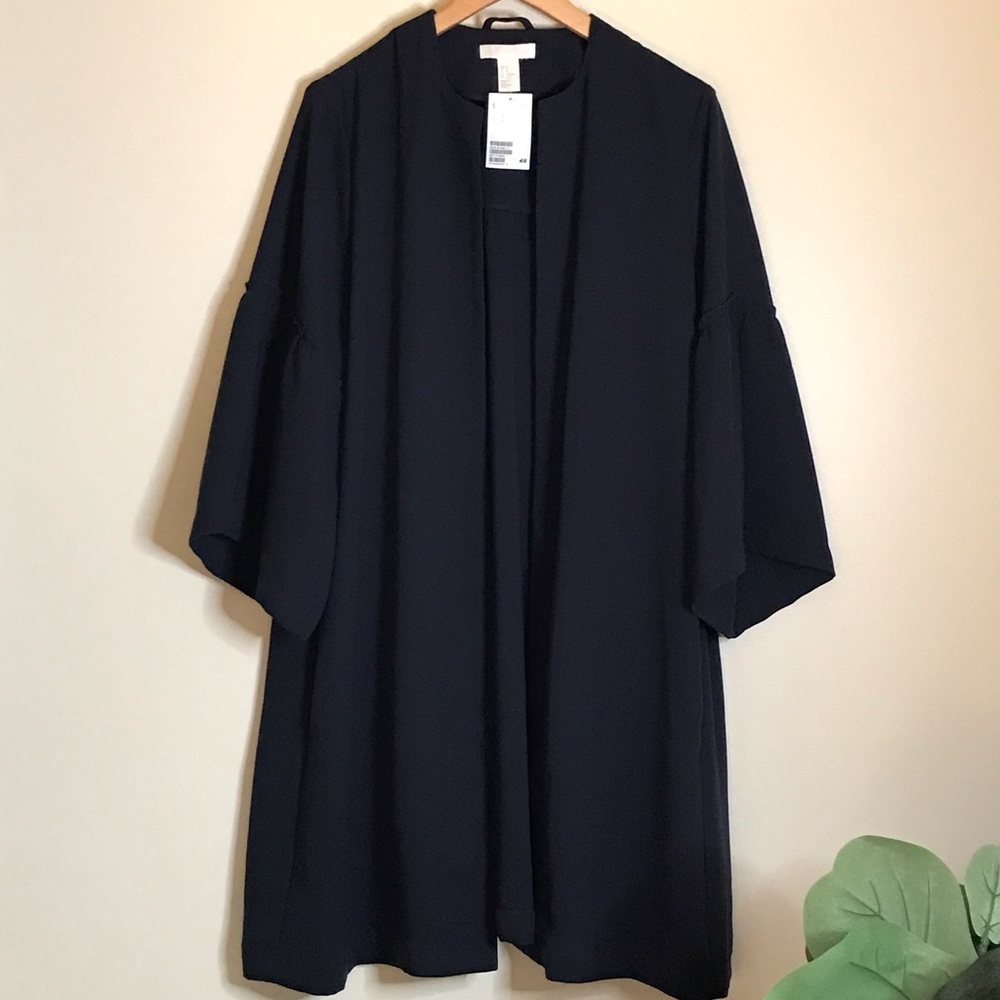 H&M Medium Navy Blue Open Front Longline Blazer